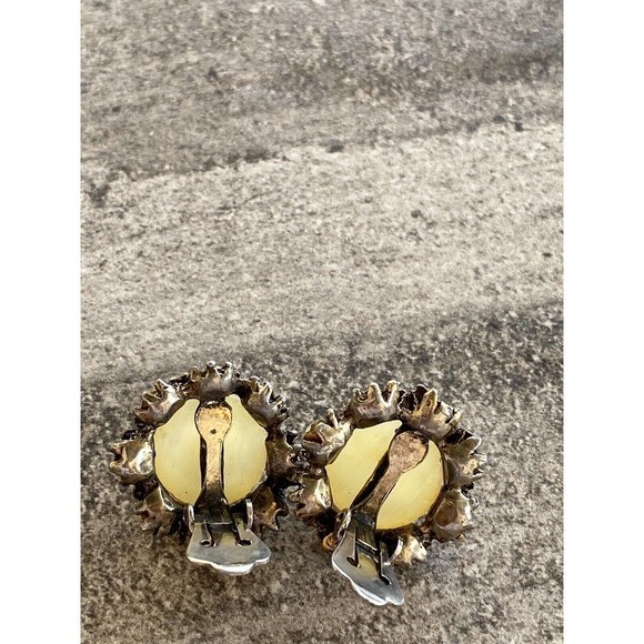 Vintage Clip Ons Clips Earrings Confetti Lucite Plastic Crystal Rhinestones - Picture 4 of 12